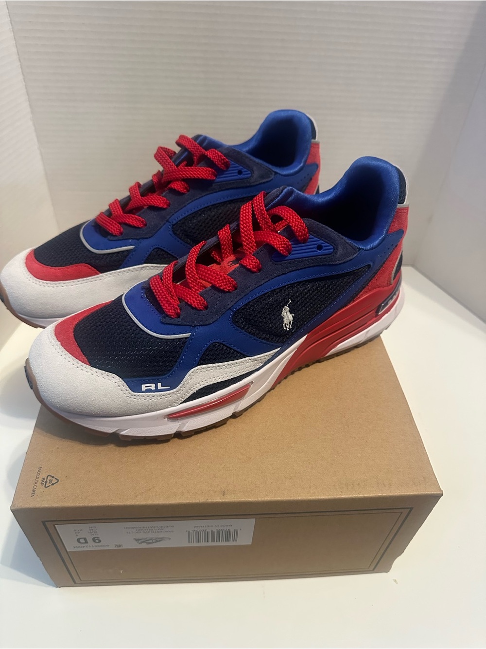Polo Ralph Lauren Trackster 200 Sneakers Men’s 9 Red Navy White New